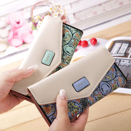 Portefeuille en cuir PU brodé floral pour femme BIRDS