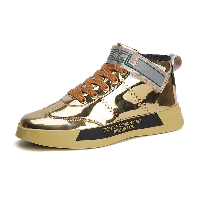 Men's Patent Leather High-Top Shoes with Mirror Panel