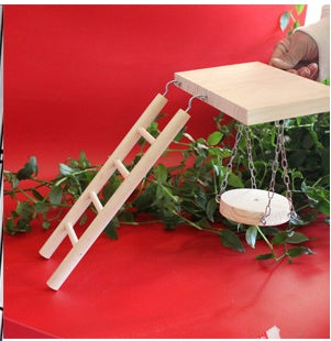 Tiger Skin Peony Wood Pet Toy with Swing & Bell