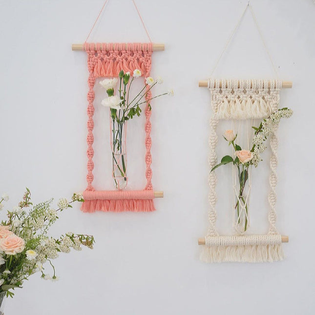 Woven Cotton Rope Tapestry with Dried Flowers