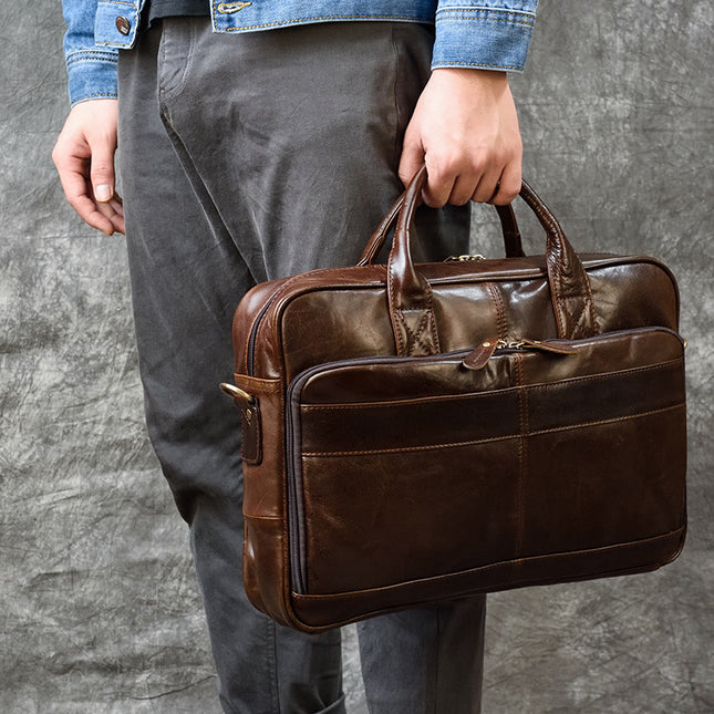 Porte-documents vintage en cuir véritable pour homme, sac de voyage d'affaires, 17 pouces, 20 L