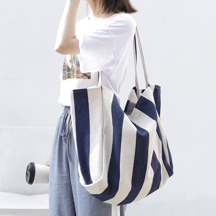 Sac à bandoulière en toile rayée de grande capacité pour femme