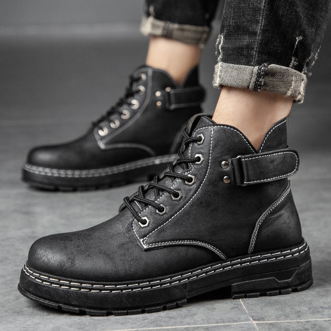 Men's Retro High-Top Martin Work Boots - Leather & PU, Vintage Style