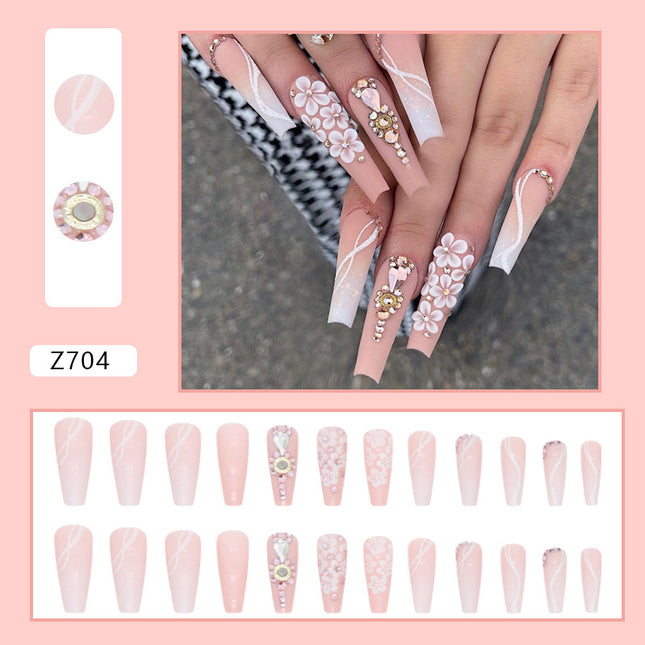 Long Ballet Gradient White Colorful Glitter Tender Girl Fake Nails