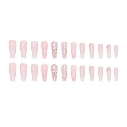 Long Ballet Gradient White Colorful Glitter Tender Girl Fake Nails