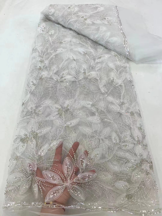 Ribbon Flower Beaded Tulle Lace Fabric Cocktail Dress