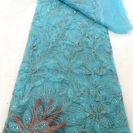 Ribbon Flower Beaded Tulle Lace Fabric Cocktail Dress