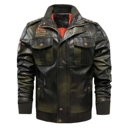 Men's Slim Fit Stand Collar Leather Jacket