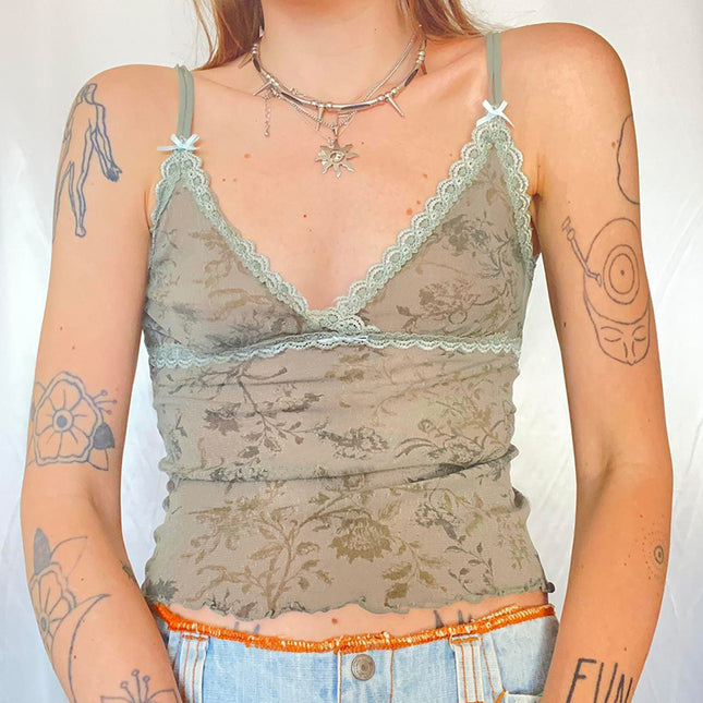 Mesh Plant Print Tank Top