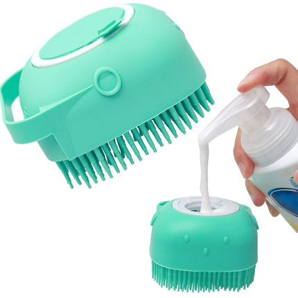 Pet Shampoo Massager Brush with soft silicone bristles for grooming cats and dogs.