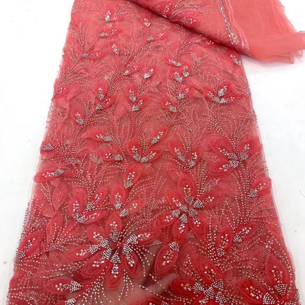 Ribbon Flower Beaded Tulle Lace Fabric Cocktail Dress