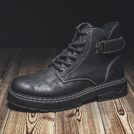 Men's Retro High-Top Martin Work Boots - Leather & PU, Vintage Style