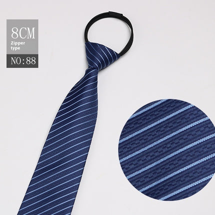 Black Men's Striped Blue Business Lazy Zip Tie