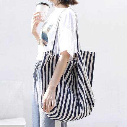 Sac à bandoulière en toile rayée de grande capacité pour femme