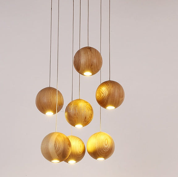 Nordic Solid Wood Ball Chandelier