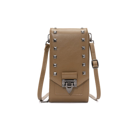 Sac à bandoulière en cuir PU avec rivets pour femme - Sac à main tendance à bandoulière de couleur unie