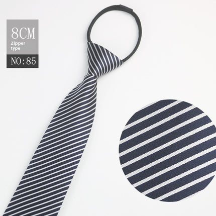Black Men's Striped Blue Business Lazy Zip Tie
