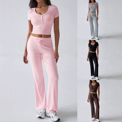 Costume décontracté à col ras du cou de couleur unie pour femme