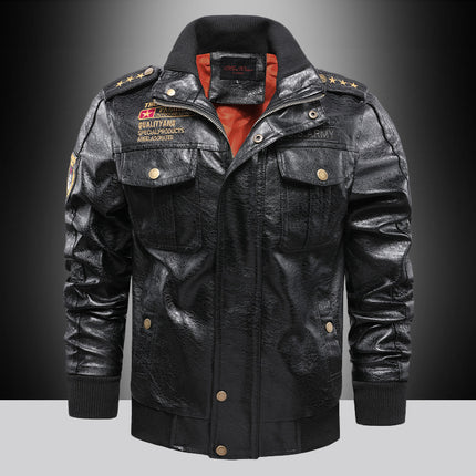 Men's Slim Fit Stand Collar Leather Jacket