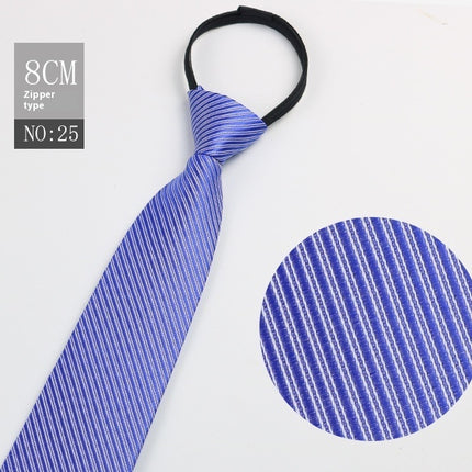Black Men's Striped Blue Business Lazy Zip Tie