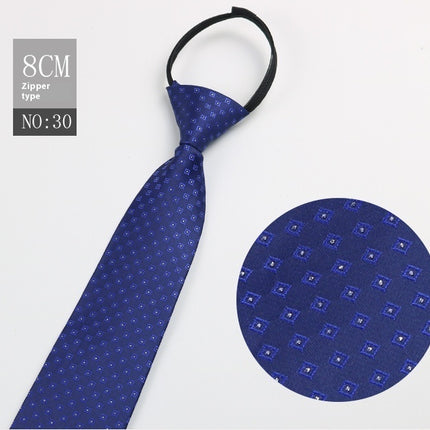 Black Men's Striped Blue Business Lazy Zip Tie