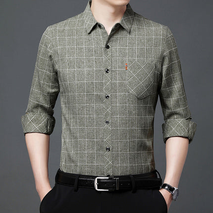 Linen-Style Plaid Shirt for Men