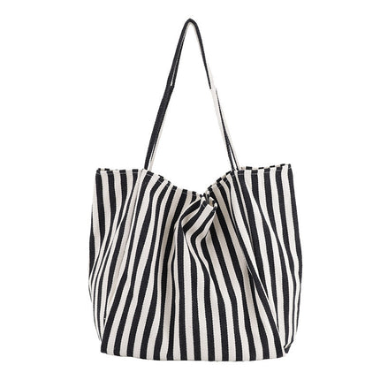 Sac à bandoulière en toile rayée de grande capacité pour femme