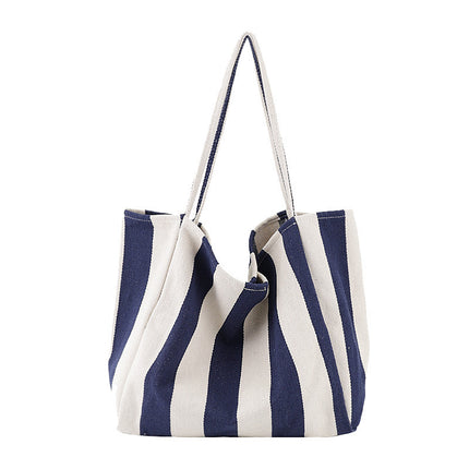 Sac à bandoulière en toile rayée de grande capacité pour femme
