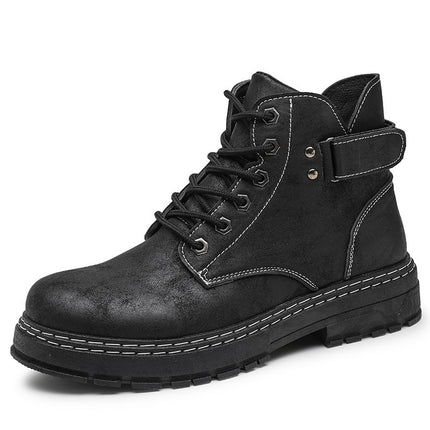 Men's Retro High-Top Martin Work Boots - Leather & PU, Vintage Style