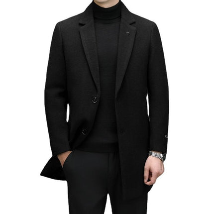 Men's Slim-Fit Woolen Mid-Length Coat