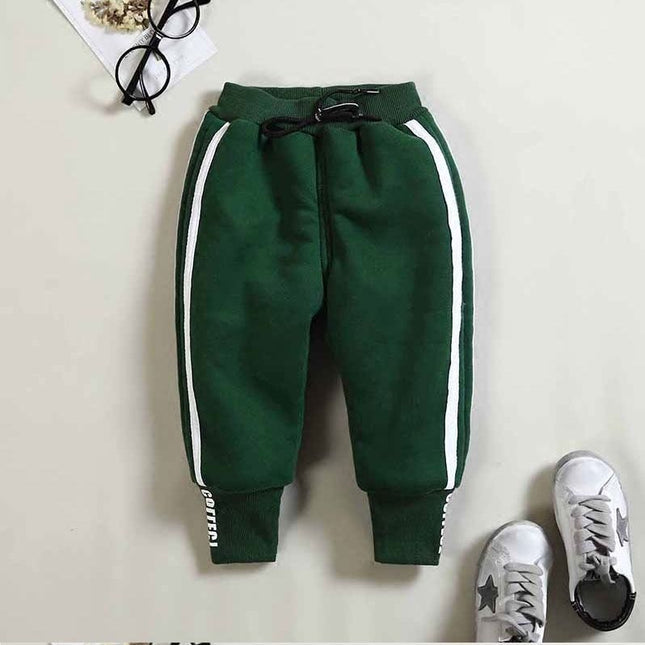 Baby winter clothing plus velvet pants with elastic waistband and plush velvet lining for warmth.