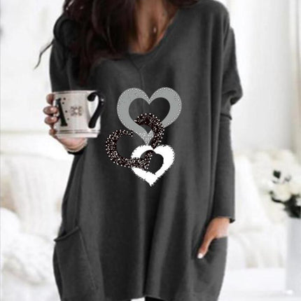 Robe mi-longue à col rond et poches imprimées pour femme