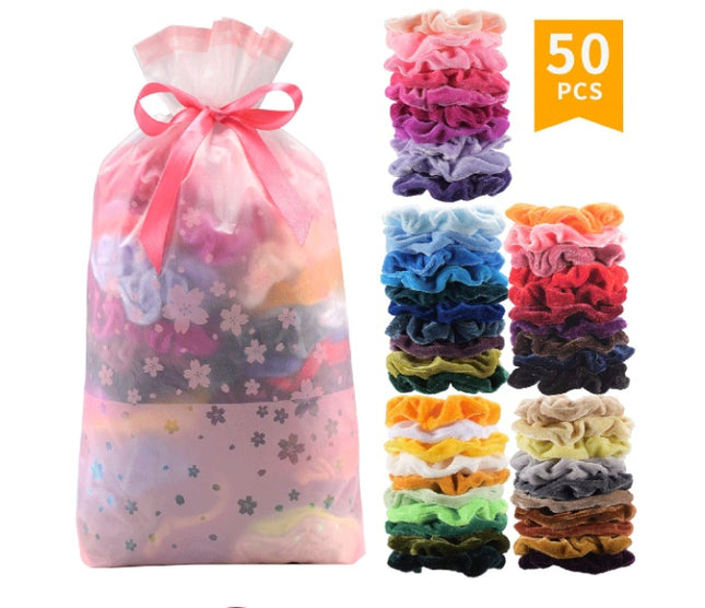 Lot de 50 anneaux pour cheveux en velours doré