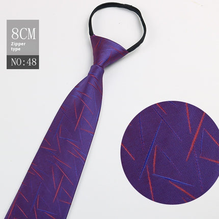Black Men's Striped Blue Business Lazy Zip Tie
