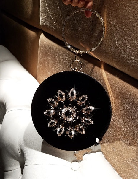 Pochette de soirée pour femme avec anneau en velours et diamant