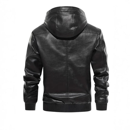 Men's Fleece-Lined Hooded Leather Coat