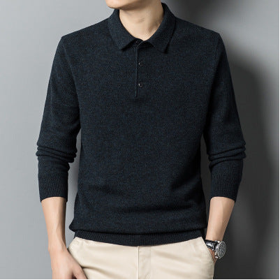 Men's Polo Collar Solid Color Sweater