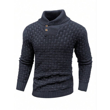 Pull à col roulé slim pour homme avec bouton, design tendance, décontracté, couleur unie, vêtements