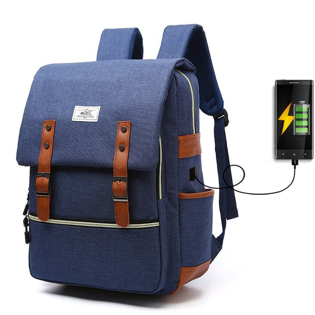 Sac à dos en toile vintage pour hommes et femmes - Chargement USB, ordinateur portable et prêt pour le voyage