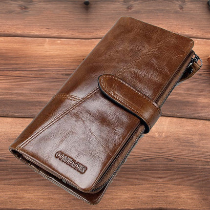 Portefeuille long élégant en cuir véritable pour homme avec fermeture à glissière