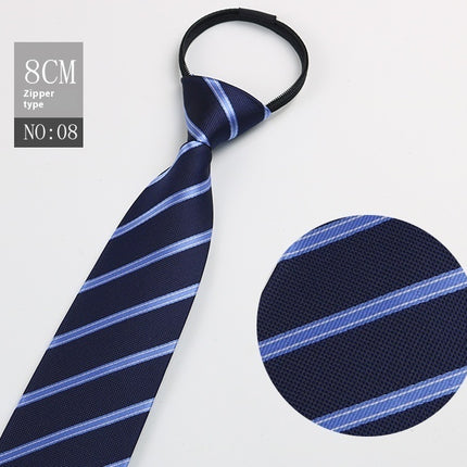 Black Men's Striped Blue Business Lazy Zip Tie