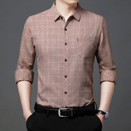 Linen-Style Plaid Shirt for Men