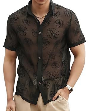 Chemise transparente en maille rose pour homme