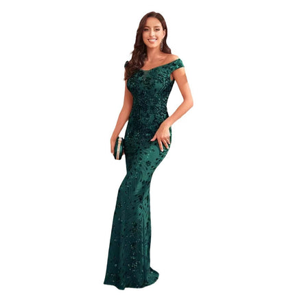 Green Sequined High Waist Fishtail Long Dress