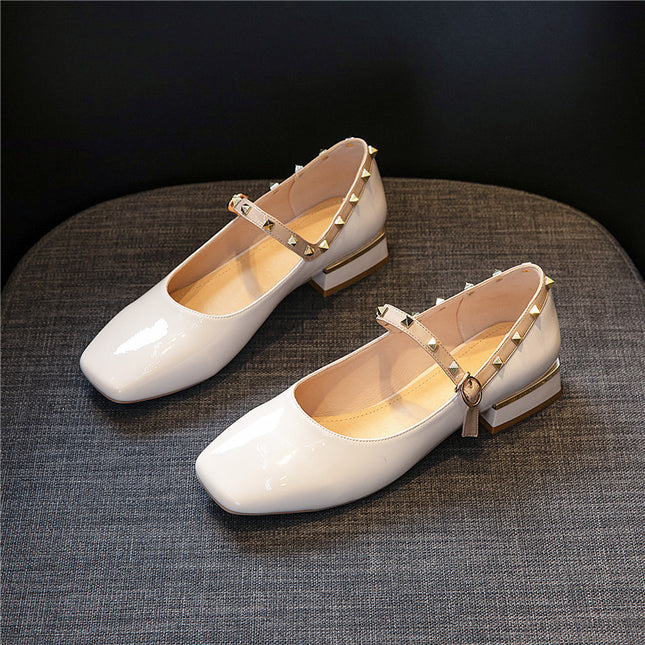Mary Jane Leather Flats with TPU Sole and Breathable Design