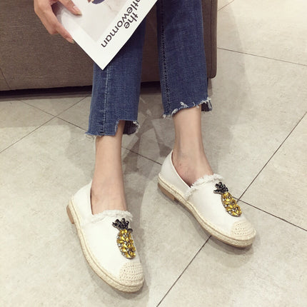Pineapple Rhinestone Flats - Stylish Fabric Footwear with Low Heel