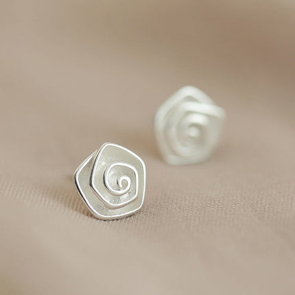 Sterling Silver Spiral Flower Stud Earrings