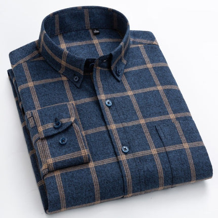 Cotton Brushed Plaid Long-Sleeved Shirt
