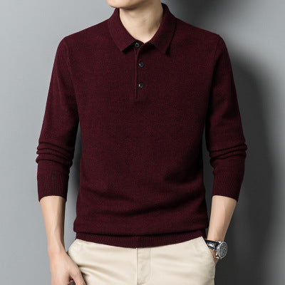 Men's Polo Collar Solid Color Sweater