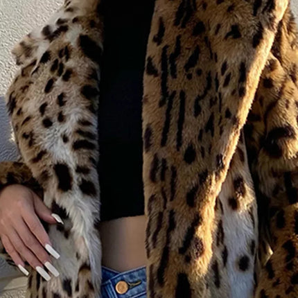 New Leopard Print Faux Fur Coat Women